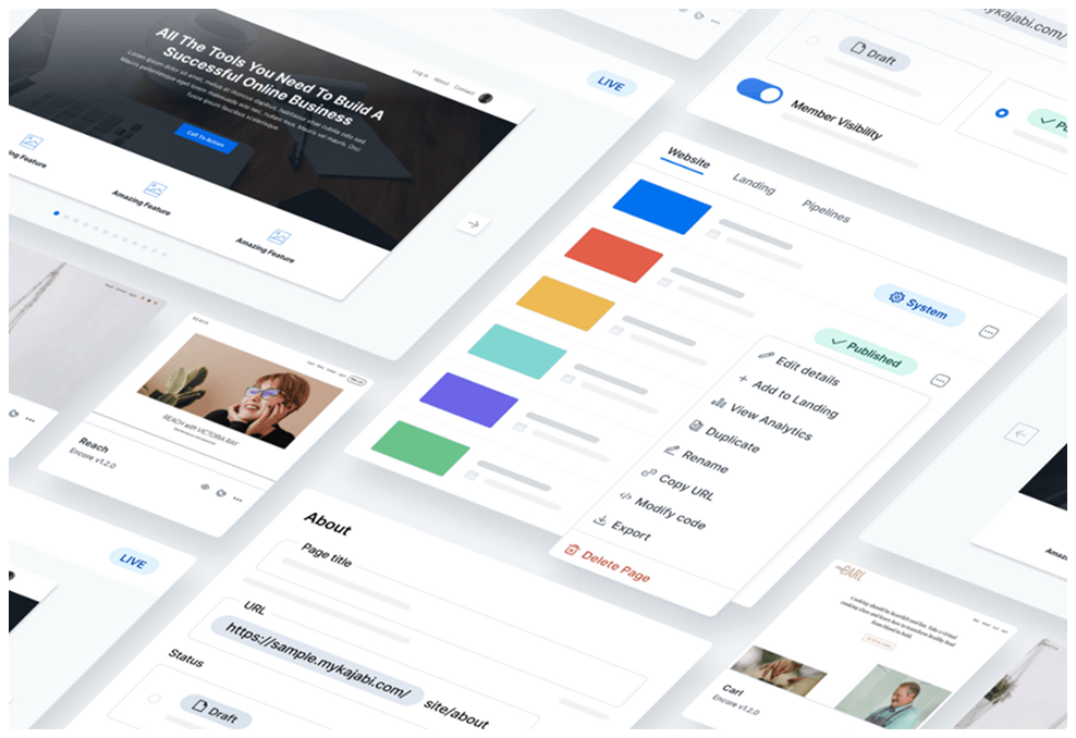 Kajabi website builder UI