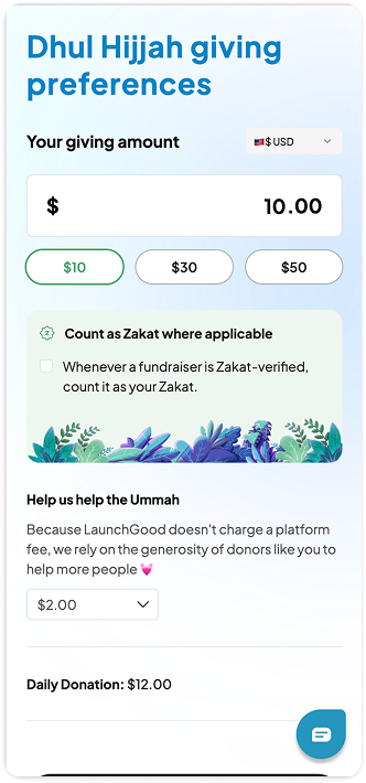 LaunchGood — Dhul Hijjah giving preferences mobile