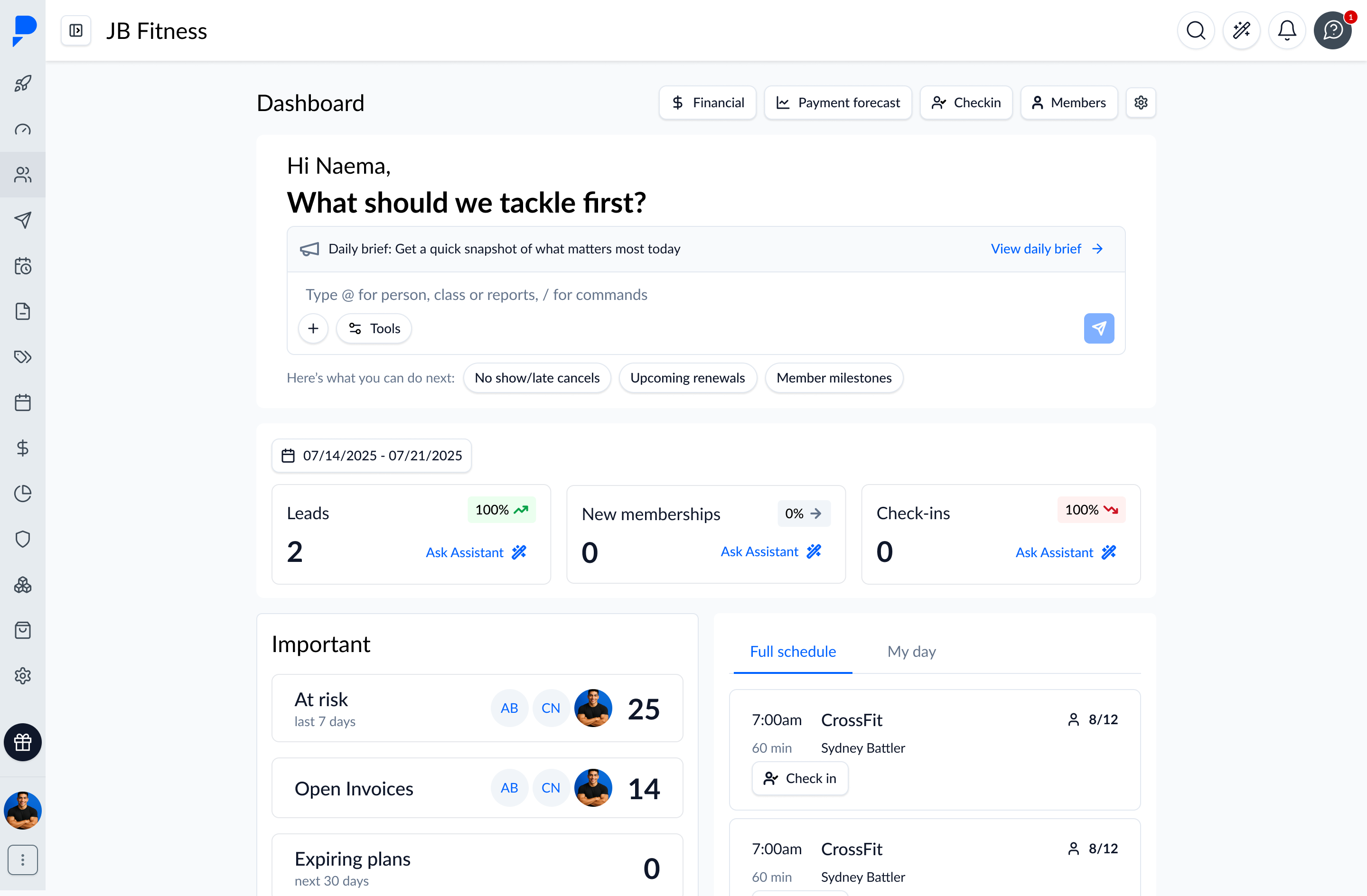 PushPress Core dashboard with AI Assistant integrated